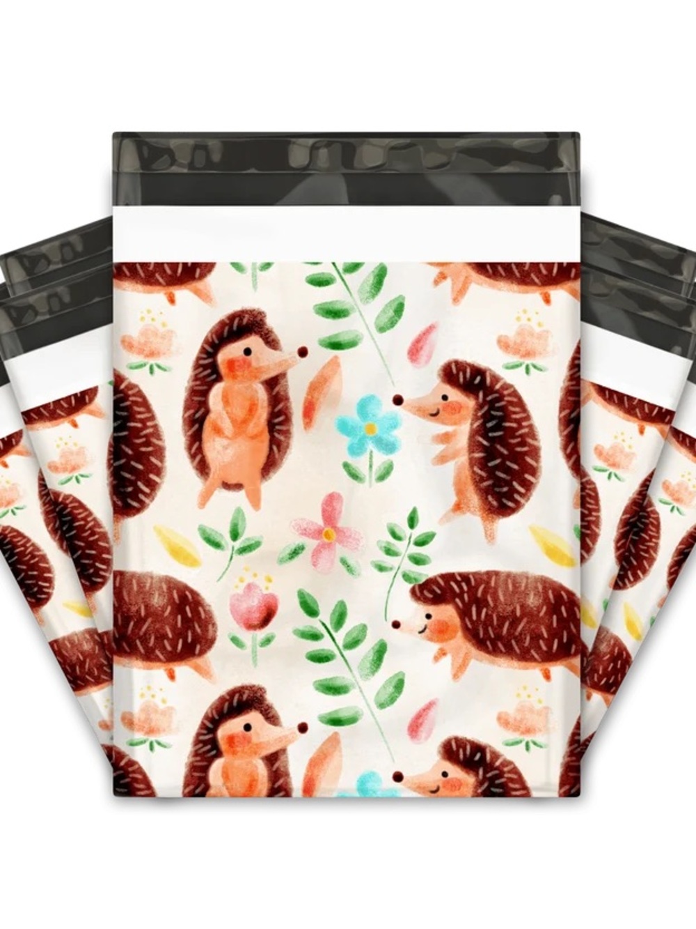 50 Cute Hedgehog Printed Mailer Bag - Cream 10x13